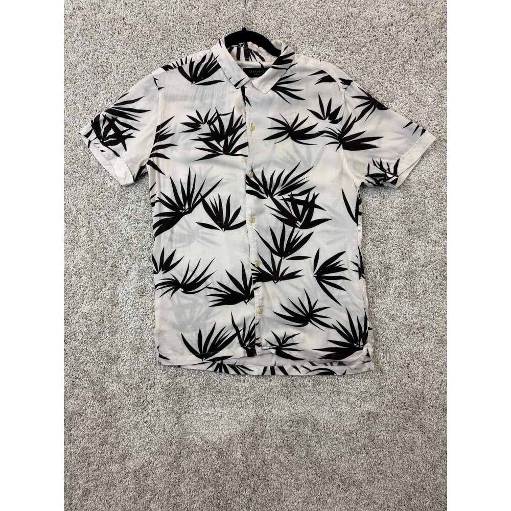 AllSaints Men's XS Black White Tropical Floral Short Sleeve Button Up Shirt
